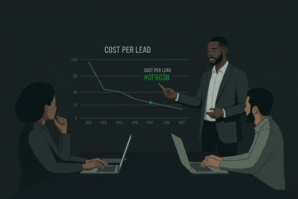 Cost per lead review in a client meeting