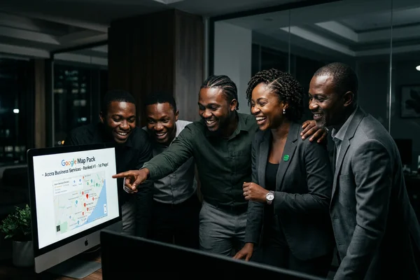Client team reviewing a first-page Map Pack result