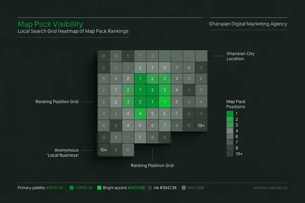 Local Search Grid heatmap showing block-by-block Map Pack position