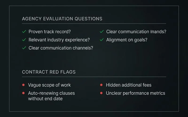 Checklist of agency evaluation questions and contract red flags