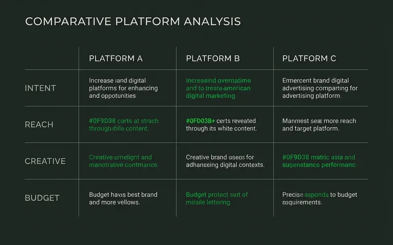 Comparison matrix of Google, Meta and TikTok ads across intent, reach and budget