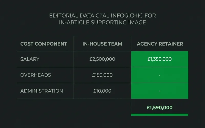 Cost comparison of in-house salary and overheads versus agency retainer