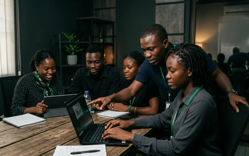 Trainees working in the Whizzy innovation hub in Kumasi