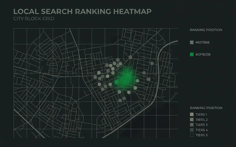 Local Search Grid heatmap showing ranking position block by block