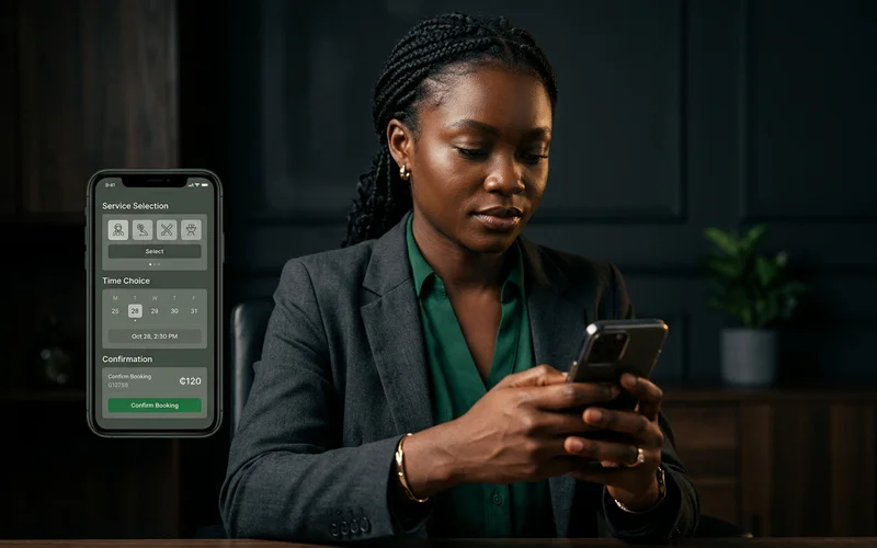 Mobile booking flow from service selection through to confirmation