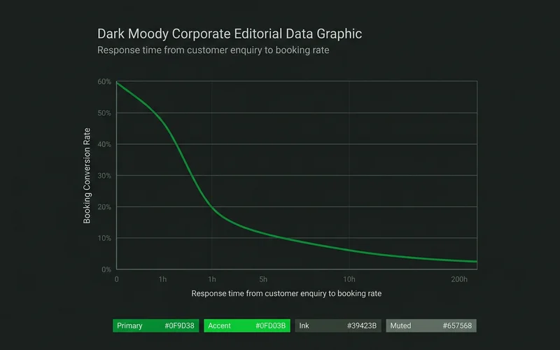 Response time curve showing enquiry-to-booking rate falling after an hour