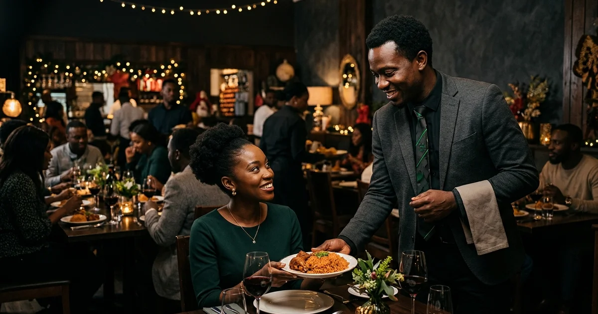 A busy Ghanaian restaurant during the festive season