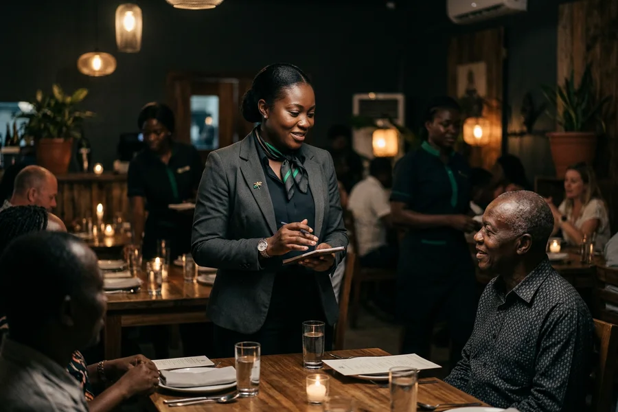 A Kumasi restaurant during service, one of the hospitality sectors we work in
